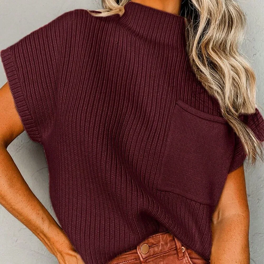 Burgundy Casual  Elegant Style Women's Loose Knit sweater Top